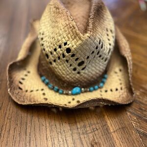 Brown Straw Cowboy Hat with Beaded Band